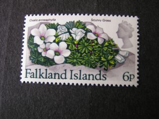 Falkland Is.  Scott 218.  6p.  Value 1972 Flowers With Currency photo