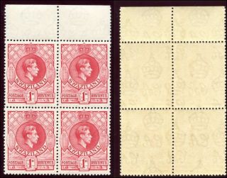 Swaziland 1938 Kgvi 1d Rose - Red Block Of Four.  Sg 29. photo