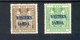 Samoa Kgv Arms 2/6d Brown & 5/ - Green 1935 - 42 Lmm Sg189/90 photo