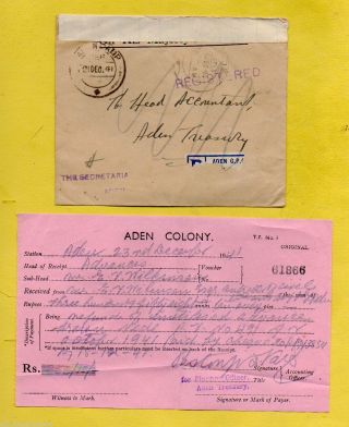 Aden Colony 1941 Aden Camp Ohms Registered Cover - Aden Treasury,  Reused+contents photo