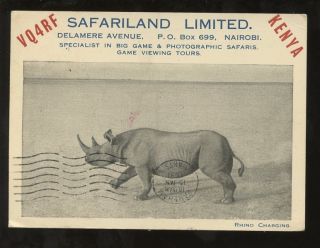 Kenya 1951 Ppc Rhino Radio Card Vq4rf Safari Land Advertising photo