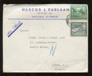 Cyprus Kg6 1948 Printed Advert Envelope. . .  Varlaam Nicosia. . .  5pi Air Rate To Gb photo