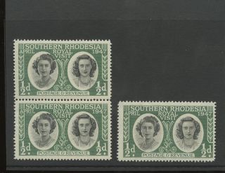 Southern Rhodesia Error 1947 Princess Vignette Colour Shift. . .  Vertical Pair photo