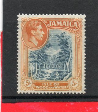 Jamaica G V1 1938 5sh Slate - Blue&yellow - Orange Sg 132 H. photo