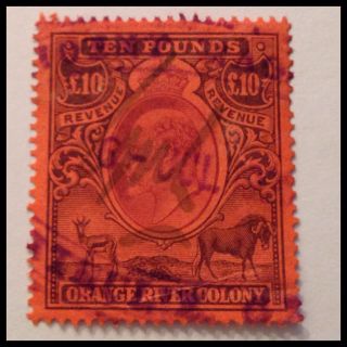 Orange River Colony 1900 £10 Orange Fine Duty Stamp As Per Scans photo