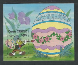 Grenada 434 Disney,  Easter,  Jiminy Cricket Painting Egg Souvenir Sheet photo