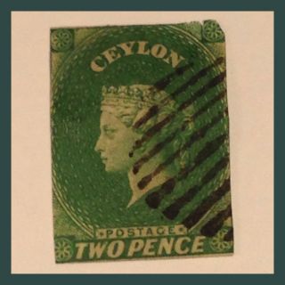 Ceylon Qv Chalon 1857 - 59 Yellow - Green Two Pence Imperf Fine As Per Scans photo