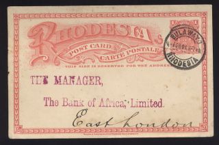 Rhodesia 1901 Arms Stationery Card To Bank Africa Cape photo