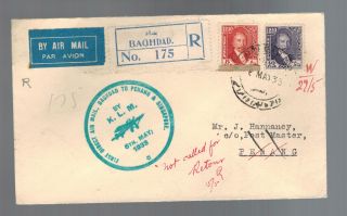1933 Baghdad Iraq First Flight Cover Klm To Penang Malaya And Singapore Ffc photo