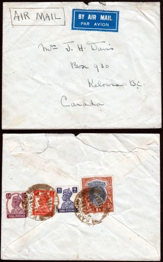 India - Canada 1945 Airmail Cover F/w Kgvi ½a,  2a,  8a & 1r Tied By Karachi Cds photo