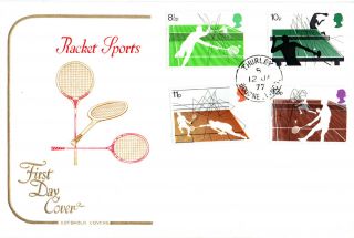 12 January 1977 Racket Sports Cotswold First Day Cover Thurley Lincs Cds photo