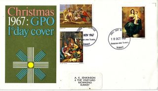 Oct & Nov 1967 Christmas Pair On One Gpo First Day Cover Kingston Upon Thames photo