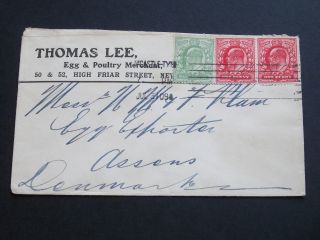Gb Northumberland Kevii 1909 21/2d Cover N ' Castle - Tyne Machine Cancel To Denmark photo