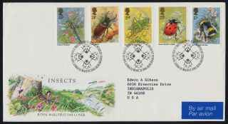 Great Britain 1098 - 1102 Fdc Insects,  Flowers - Lady Bug Cancel,  Royal Mail Cover photo