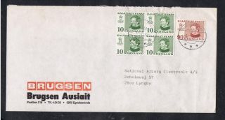 Greenland.  Cover From 1973.  Queen Margrethe.  Four - Block 10 øre Green + 90 øre. . photo