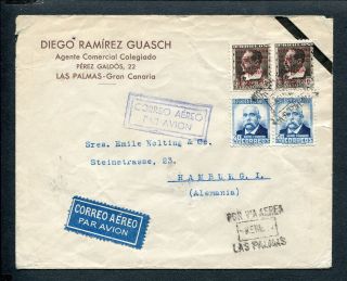 Spain Canary Islands,  Civil War 1937 Airmail Cover Las Palmas To Hamburg photo