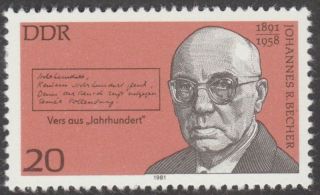 East Germany Ddr Gdr 1981 Stamp - Writer Johannes R.  Becher 
