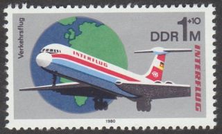 East Germany Ddr Gdr 1980 Stamp - Interflug Aircraft Ilyushin Ii - 62m Jetliner photo