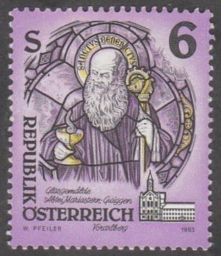 Austria 1993 Stamp - St Benedict Of Nursia Mariastern Abbey Glass Painting photo