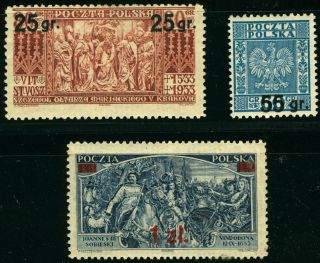 Poland 1934 Re - Valued Issues Fi 270 - 272 Mh Plz 40/$13.  00 photo