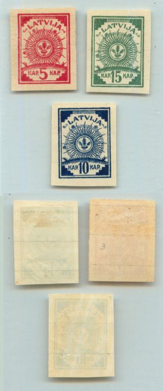 Latvia,  1919,  Sc 3 - 5, ,  Imperf,  Ruled Lines.  D9307 photo