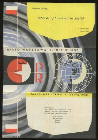 Poland 1961 Cover To Gb. . .  Postage Paid Boxed. . .  Warsaw Radio Broadcasts Leaflet photo