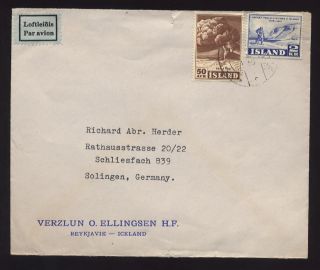 Iceland 1952 2kr 50 Air Cover To Germany. . .  Ellingsen photo