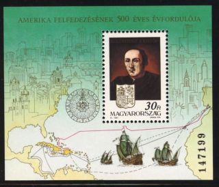 Hungary - 1991.  S/s - Early Explorers And Discovery Of America,  Columbus Bl217 photo