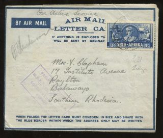 Libya 1941 Ww2 South Africa Apo Oas Lettercard. . .  Message To S.  Rhodesia photo