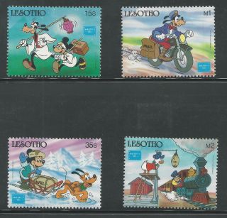 Lesotho 540 - 543 Disney,  Mail Carriers Goofy,  Mickey,  Donald,  Pluto photo