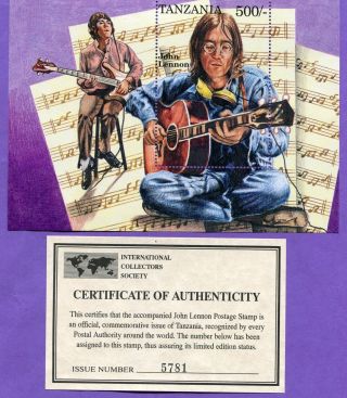 Tanzania John Lennon The Beatles 1 Unhinged Mt Stamp Sheetlet W/ photo