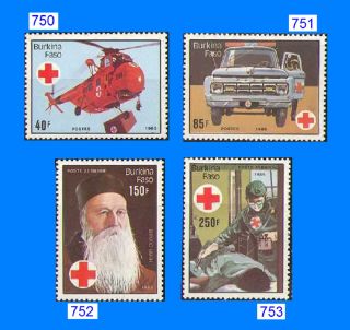 750 - 53 International Red Cross,  1985 Singles - 4 Values,  Cv=$11.  50 Helicopter photo