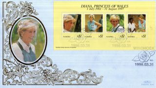Namibia 31 March 1998 Princess Diana Miniature Sheet Benham First Day Cover Shs photo