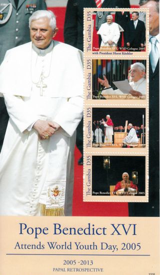 Gambia 2013 Papal Retrospective Pope Benedict Xvi World Youth Day 4v M/s photo