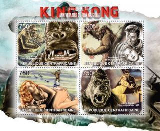 Central Africa - 2013 King Kong,  Fay Wray - 4 Stamp Sheet - 3h - 432 photo