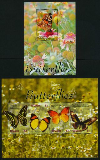 Tuvalu 1023 - 4 Butterflies,  Flowers photo