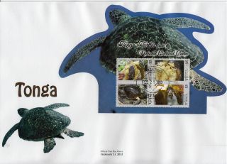 Tonga 2013 Fdc National Cultural Cntr Turtles 8v On 2 Die Cut S/s Cover Reptiles photo