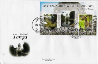 Tonga 2013 Fdc Australia World Stamp Expo 3v Sheet Cover Koala Kangaroo Wildlife photo