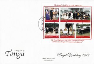 Tonga 2012 Fdc Royal Wedding 5v Sheet Cover Hrh Crown Prince Tupouto ' A Ulukalala photo