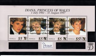 Tonga 2012 Princess Diana Overprint 4v M/s 1st Wedding Anniv William Kate photo