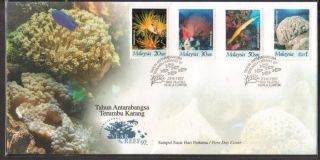 Malaysia 1997 Int ' L Year Of The Reef 97 Turtle Corals Fdc Cover Minor Toned photo
