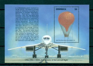 Dominica 1993 M/sheet 200 Anniv.  Of First Airmail Flight - Mi.  No Bl244 photo