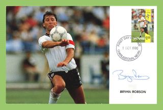 Nevis 1990 Football World,  Bryan Robson Stamp On Signed First Day Card photo