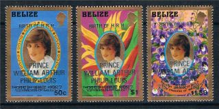 Belize 1982 Birth Of Prince William Perf 14 Special Printing Sg 707/9 photo