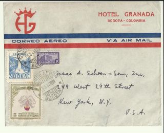 1947 Hotel Granada Correo Aereo Air Mail Cover Bogota Colombia To York Usa photo