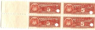 Republica De Colombia 4.  C.  1940 Fiscals W/ Specimen Ovpts Impuestos Consumo photo