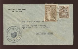 Bolivia 1946 Cover To Chile. .  Copper Co. .  Diplomatic Peru photo