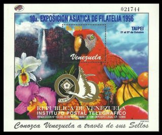 Venezuela 1996 Birds Parrots Macaw Flowers Orchids Fruit Waterfalls M/sheet photo