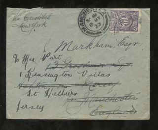 Colombia 1923 Provisional Single 10c To Manchester Redirected Jersey Channel Is photo