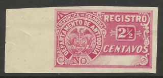 Colombia - Antioquia.  1895.  Proof Of The 2 - 1/2c Pink Registration Stamp. . photo